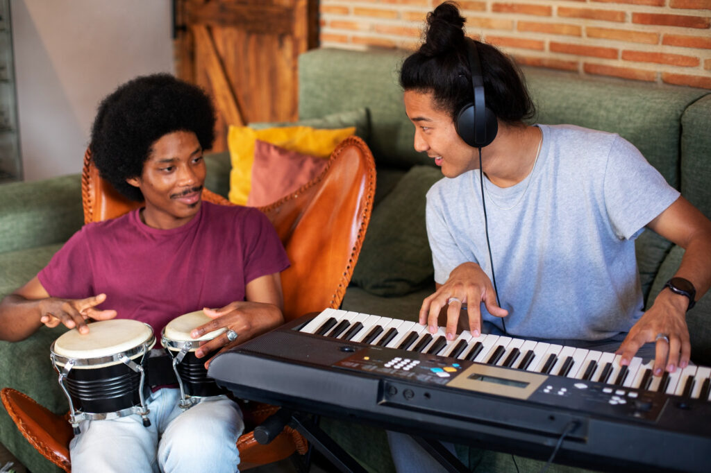 two men playing music