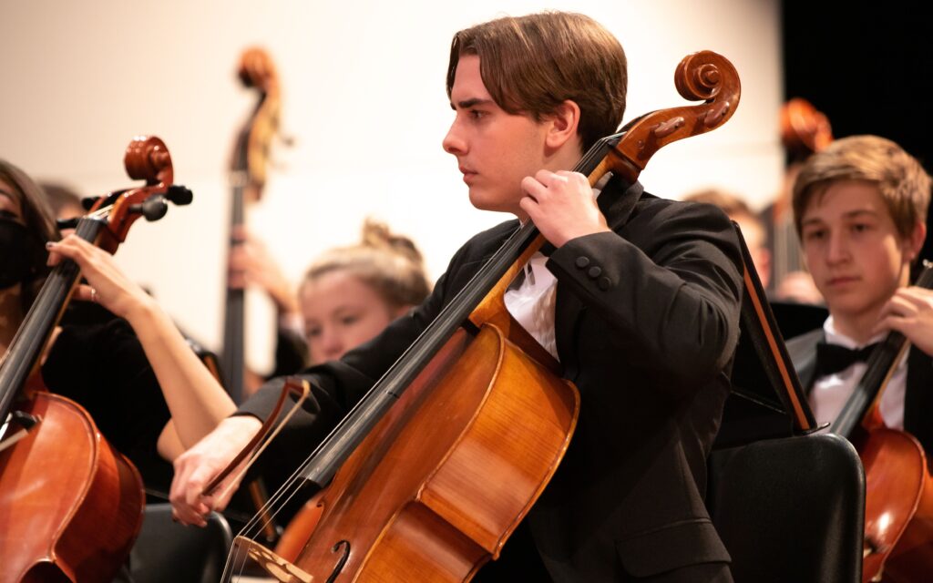 Adult playing the cello