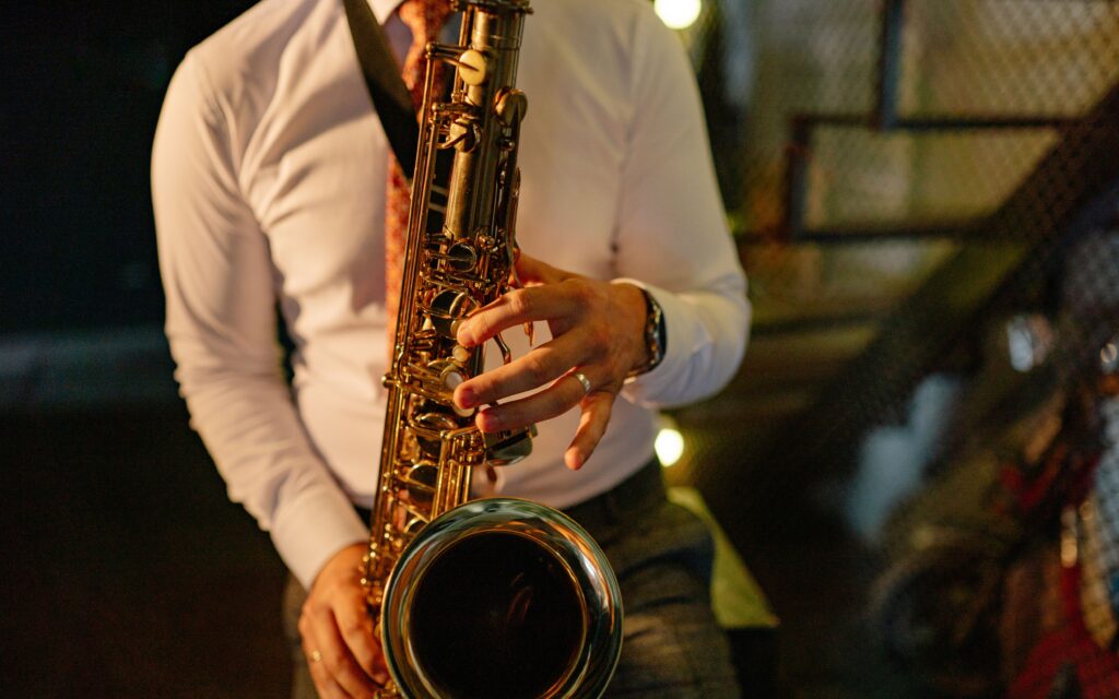 playing saxophone